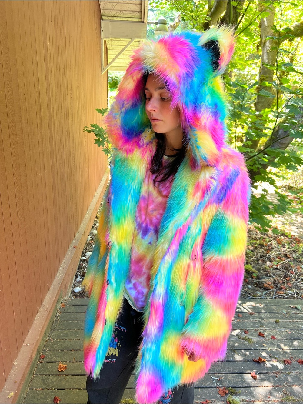 SpiritHoods Classic Faux Fur Coat Rainbow Bear Unisex/Men’s/Women’s